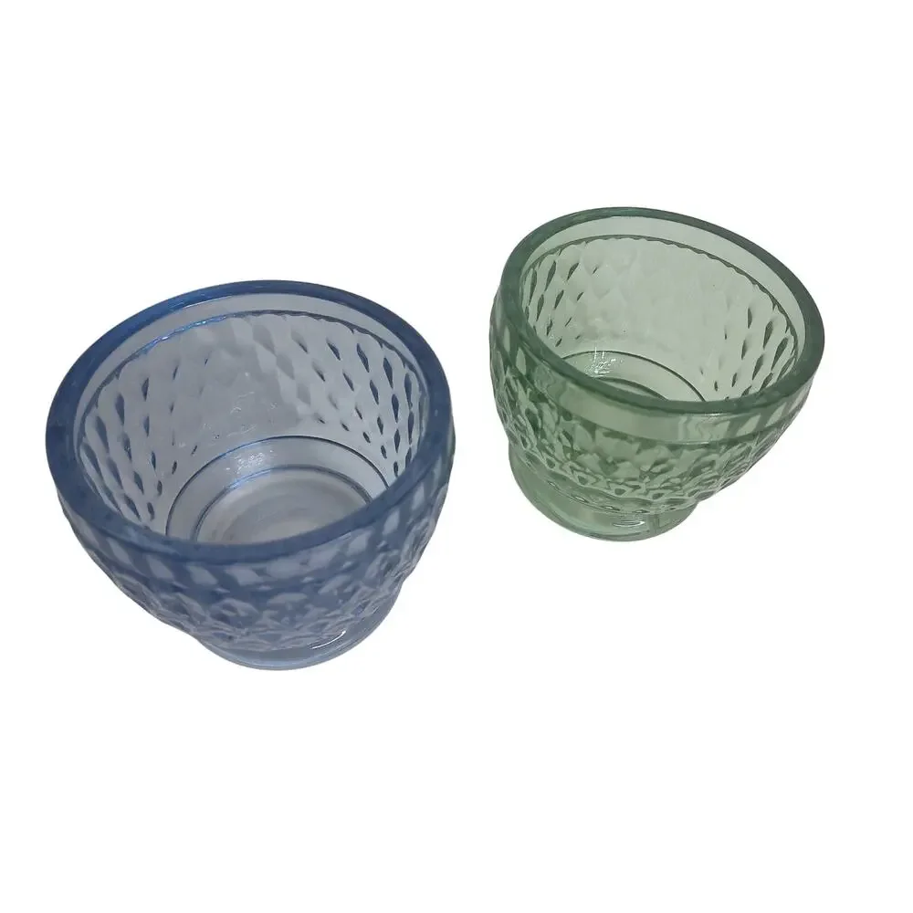 Villeroy & Boch Boston Crystal Fruit Dessert Bowls Blue Green Faceted 8.5oz Set